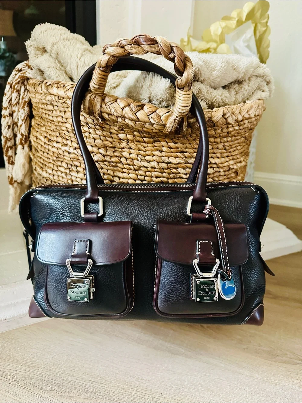 Dooney & Bourke Double Pocket Satchel | Black & Brown Leather